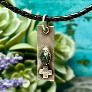 "Shadowmark Unisex Necklace" - Nevada Turquoise in sterling on braided leather by shasta brooks studio  Image: All Art © Shasta Brooks Studio LLC