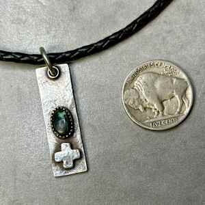 "Shadowmark Unisex Necklace" - Nevada Turquoise in sterling on braided leather by shasta brooks studio  Image: All Art © Shasta Brooks Studio LLC