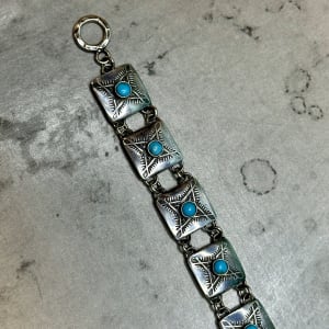 "Shelley Bracelet" - Hand Stamped Sterling Silver and Kingman Turquoise by Shasta Brooks  Image: All Art © Shasta Brooks Studio LLC