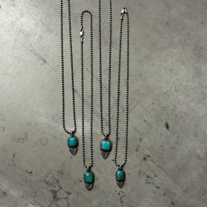 "Sugar Sugar Pendant" - 1 of 4 - Cusion Cut Kingman Turquoise Square Pendant on 16" Bead Ball Chain by Shasta Brooks  Image: All Art © Shasta Brooks Studio LLC