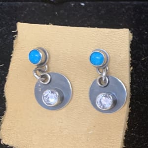 "Sleeping Beauty Sparkles Earrings" - Cubic Zirconia Sparkles in Oxidized Discs Dangling from Sleeping Beauty Turquoise Post Earrings by Shasta Brooks  Image: All Art © Shasta Brooks Studio LLC