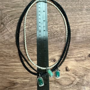 "Zephyr Unisex/Men's Leather Necklace" - Kingman Turquoise Pendant on Beige Braided Leather by Shasta Brooks  Image:  All Art © Shasta Brooks Studio LLC
