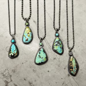 "Butterfly Wing Pendant" - Natural Black Hills Turquoise with Kingman turquoise Accent in Sterling Silver 1 of 4 by Shasta Brooks  Image: All Art © Shasta Brooks Studio LLC