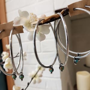 "Infinite Simplicity Hoops" - Lightweight Sterling Silver Hoop Earrings with Kingman turquoise and sawtooth bezel - Art Is - 3 of 3 by Shasta Brooks  Image: All Art © Shasta Brooks Studio LLC