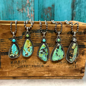 "Butterfly Wing Pendant" - Natural Black Hills Turquoise with Kingman turquoise Accent in Sterling Silver 2 of 4 by Shasta Brooks  Image: All Art © Shasta Brooks Studio LLC