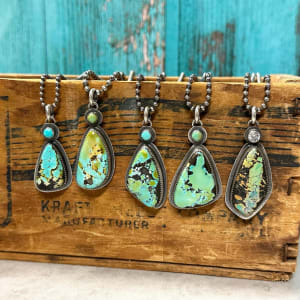 "Butterfly Wing Pendant" - Natural Black Hills Turquoise with Kingman turquoise Accent in Sterling Silver 3 of 4 by Shasta Brooks  Image: All Art © Shasta Brooks Studio LLC