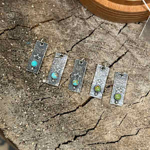 "Starlet Tags" - Kingman turquoise in sterling on delicate venetian box chain 3/3 by shasta brooks studio  Image: All Art © Shasta Brooks Studio LLC