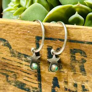 "Stardrop Hoop Earrings" - Kingman turquoise in sterling 2/2 by shasta brooks studio  Image: All Art © Shasta Brooks Studio LLC