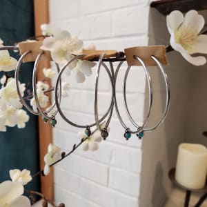 "Infinite Simplicity Hoops" - Lightweight Sterling Silver Hoop Earrings with Kingman turquoise and sawtooth bezel - Art Is - 2 of 3 by Shasta Brooks  Image: All Art © Shasta Brooks Studio LLC