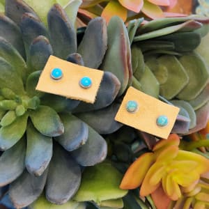 Pragmatic Piercings - "Tell Me About It" Stud Earrings - Mona Lisa Turquoise by Shasta Brooks  Image: All Art © Shasta Brooks Studio LLC