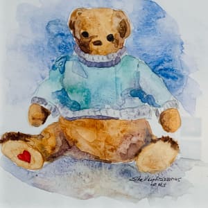 Bear in blue shirt by Shelley Lazarus