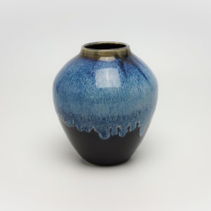 Blue Drip on Black Vase by James Barela 