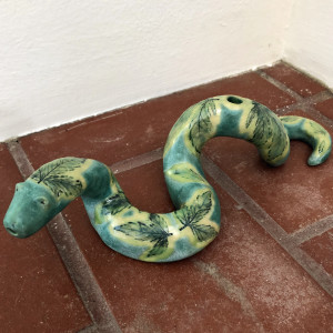 Turquoise Jungle Leaf Snake pipe by Nell Eakin 