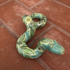 Turquoise Jungle Leaf Snake pipe by Nell Eakin 
