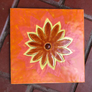 Deep Orange Happy Flower Daisy Tile by Nell Eakin 