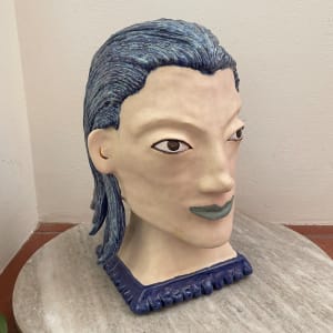 Lucas, a Bust with Blue Hair (and secret box) by Nell Eakin 