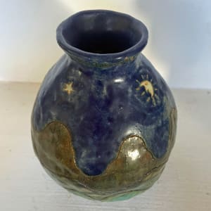 Curvy Landscape Vase with Moon and Shooting Stars by Nell Eakin 