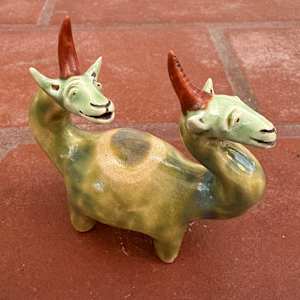 Mossy Green Double Dino, a teeny double unicorn by Nell Eakin 