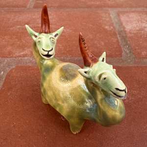 Mossy Green Double Dino, a teeny double unicorn by Nell Eakin 