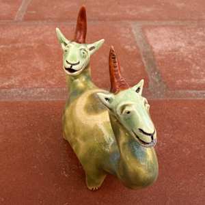 Mossy Green Double Dino, a teeny double unicorn by Nell Eakin 