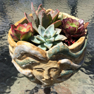Double Medusa succulent pot  by Nell Eakin 