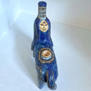 Miranda's Mirage, an eyes mandala pipe in shades of blue by Nell Eakin 