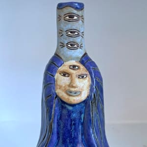Miranda's Mirage, an eyes mandala pipe in shades of blue by Nell Eakin 