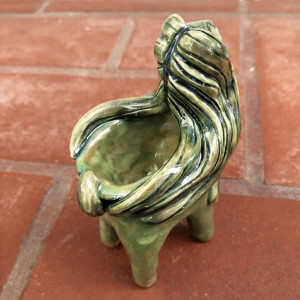 Green lady with long locks bowl by Nell Eakin 