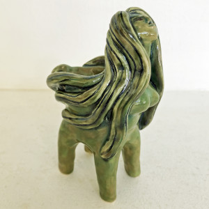 Green lady with long locks bowl by Nell Eakin 