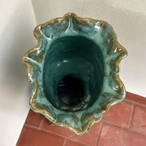 Large Flowing Tourquoise Head Vase with Beautiful Drip by Nell Eakin 