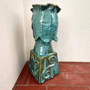 Large Flowing Tourquoise Head Vase with Beautiful Drip by Nell Eakin 