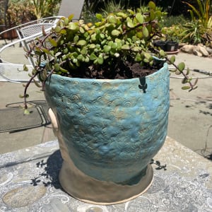 Large Head Pot with Blue Smile by Nell Eakin 