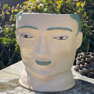 Large Head Pot with Blue Smile by Nell Eakin 