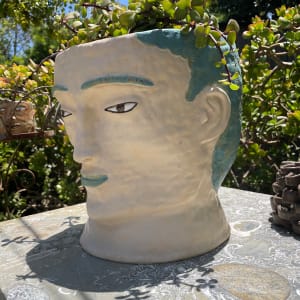 Large Head Pot with Blue Smile by Nell Eakin 