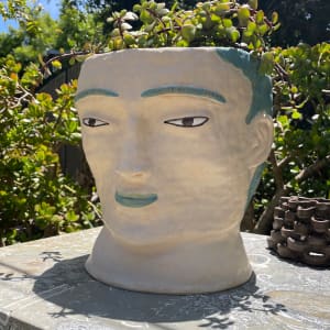 Large Head Pot with Blue Smile by Nell Eakin 