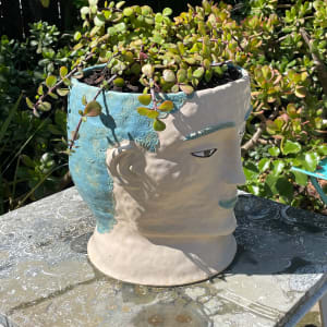 Large Head Pot with Blue Smile by Nell Eakin 