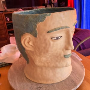 Large Head Pot with Blue Smile by Nell Eakin 