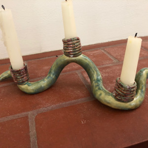 Mama Snake with 3 babies candle holder  by Nell Eakin 