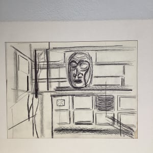 Untitled or unknown title, described as sketch of mask on the counter by Esther Webster