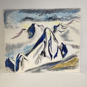 Untitled or unknown title, described as white and blue mountains with sky by Esther Webster