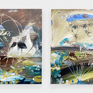 An Oak Spring Landscape on a Cloudy Day Overtaken by Perargonium Ovale from "Geraniologia" (1787-1788) and Frederic Church's "The Iceberg" (1861) by Sally Veach