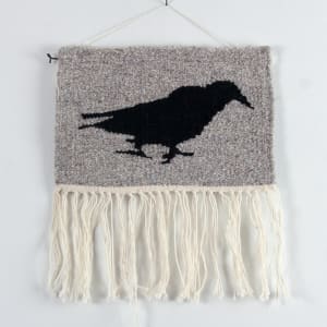 Lone Crow on Gray Tapestry by Phyllis Anna Stevens Estate
