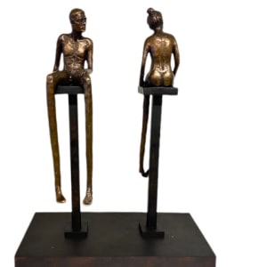 FINDING COMMON GROUND (medium) 2/12 by Maritza Breitenbach  Image: Inter- active sculpture available in a small and medium size. This long-legged male & female set can swivel around to create different conversational tones.