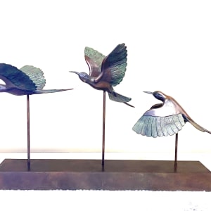 THREE BEE-EATERS IN FLIGHT 1/12 by Maritza Breitenbach  Image: Bee-eaters side view