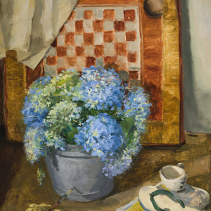 Blue Hydrangeas and a Flip-flop by Miriam McClung