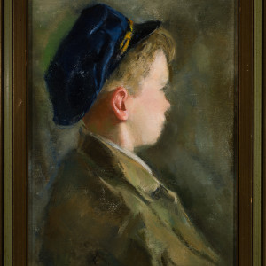 Boy in the Blue Cap by Miriam McClung  Image: Framed. The frame itself is vintage and has some scratches and nicks.