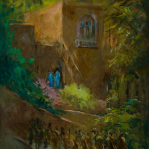 Elizabeth Greets Mary at Ein Karem by Miriam McClung