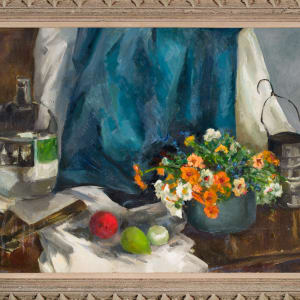 Still Life with a Water Bottle and Flowers by Miriam McClung 