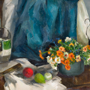 Still Life with a Water Bottle and Flowers by Miriam McClung