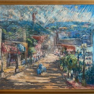 "View of Homewood with Vulcan" or "Three Lights and Birthday Cake" by Miriam McClung  Image: Image not touched up with reflection and frame showing.